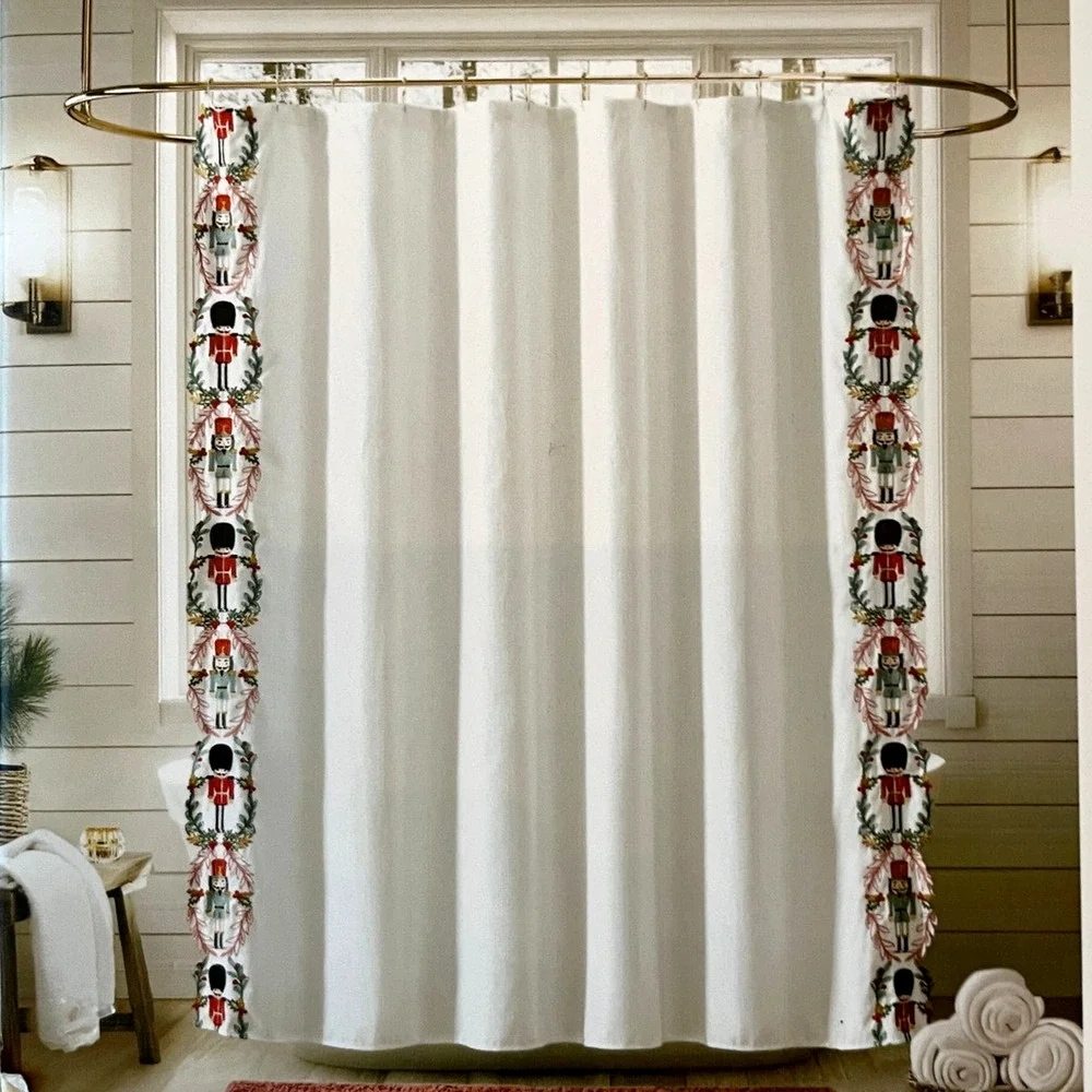 Envogue Embroidered NUTCRACKER Christmas Shower Curtain 72x72 Holiday NEW